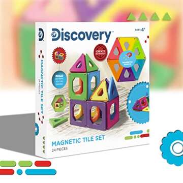 Discovery 24-Piece 3D Magnetic Tile Set in 6 Colors, Construction Building Block Creativity Kit, Educational Learning STEM Toy, Safe Non-Toxic Engineering Development Preschool Activity, Kids Age 4+