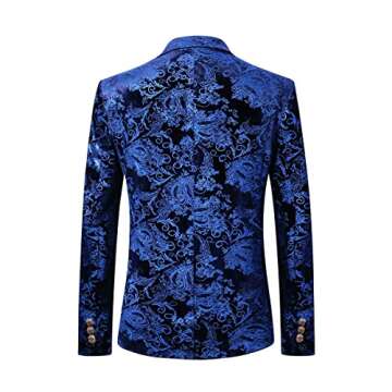 Cloudstyle Men's Dress Floral Suit Notched Lapel Slim Fit Stylish Blazer,Blue,Small