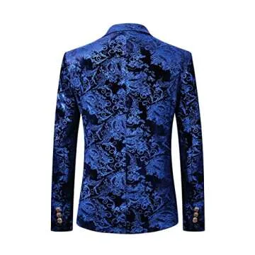 Cloudstyle Men's Dress Floral Suit Notched Lapel Slim Fit Stylish Blazer,Blue,Small