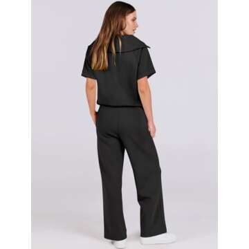 ANRABESS Women 2 Piece Outfits Sweatsuit Summer Half Zip Sweatshirt Wide Leg Pant Sweat Lounge Set Athletic Tracksuits