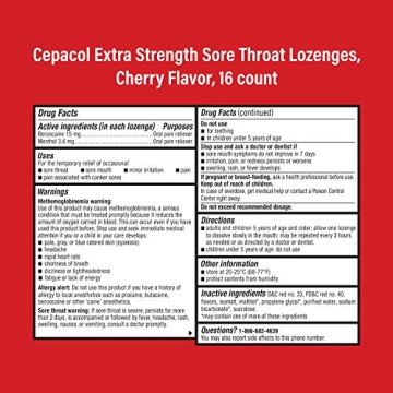 Cepacol Extra Strength Sore Throat Lozenges Cherry Flavor 16ct
