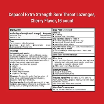 Cepacol Extra Strength Sore Throat Lozenges Cherry Flavor 16ct