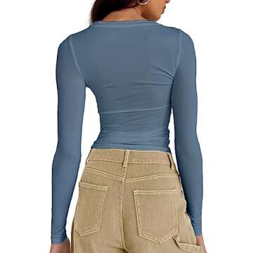 Dwnval Women Sexy Spring Casual Basic T Shirt Tops Slim Fit Crewneck Cute Long Sleeve Crop Top Blous...