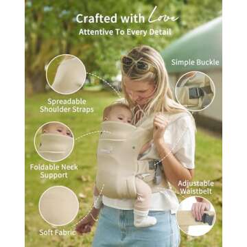 GROWNSY Newborn Carrier, Baby Carrier Newborn to Toddler, Ergonomic Baby Sling with Head Support, Cream