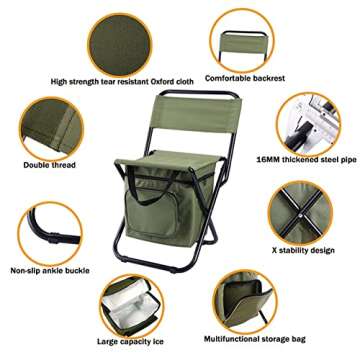 KUAIYU Multifunction 3 in 1 Fishing Chair Seat,Outdoor Backrest Stool,Portable Folding Stool,Lightweight Fishing Stool Outdoor Gear for Camping, Travel,Hiking Travel,Beach, Picnic(Green)