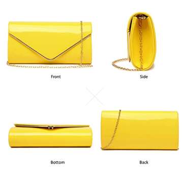 Patent Leather Envelope Clutch Womens Evening Handbag Stylish Shoulder Bag Purse for Christmas Wedding Party Prom(Yellow A)