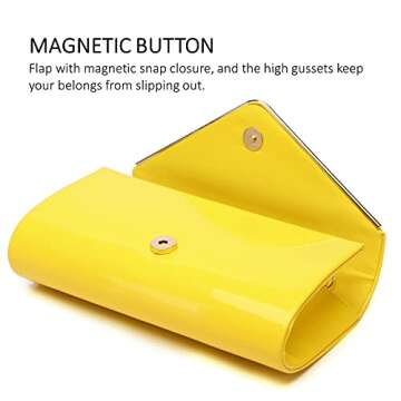 Patent Leather Envelope Clutch Womens Evening Handbag Stylish Shoulder Bag Purse for Christmas Wedding Party Prom(Yellow A)