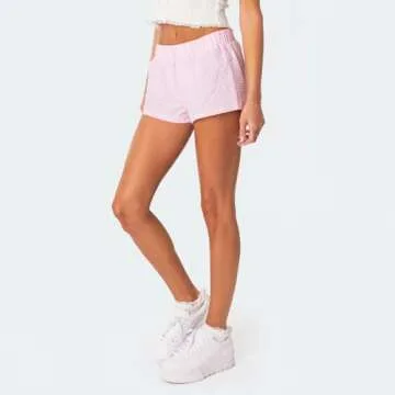 NUFIWI Women Y2k Pajamas Shorts Gingham Cute Pj Short Pants Plaid Lounge Shorts Sleep Bottoms Elastic Boxers Streetwear(Fab Pink,S)