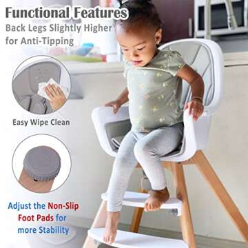 Baby High Chair, Wooden High Chair with Removable Tray and Adjustable Legs for Baby/Infants/Toddlers