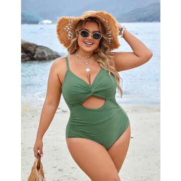Blooming Jelly Womens Plus Size Bathing Suit Tummy Control One Piece Swimsuit Twist Front Ruched Swimwear (3X-Large,Army Green)