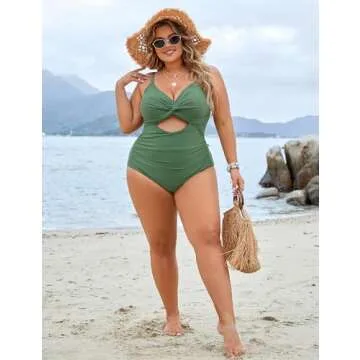 Blooming Jelly Womens Plus Size Bathing Suit Tummy Control One Piece Swimsuit Twist Front Ruched Swimwear (3X-Large,Army Green)