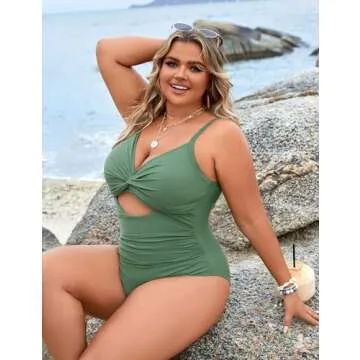 Blooming Jelly Womens Plus Size Bathing Suit Tummy Control One Piece Swimsuit Twist Front Ruched Swimwear (3X-Large,Army Green)