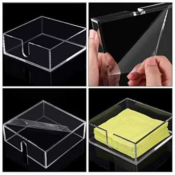 Acrylic Cocktail Napkin Holder for Table, Clear Beverage Napkin Holder Square Rectangle for Dinner, Kitchen, Bathroom, Restaurant, Bar (2 Pieces, 5.5 x 5.5 Inch)