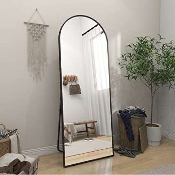 BEAUTYPEAK 64"x21" Arch Floor Mirror, Full Length Mirror Wall Mirrors Hanging or Leaning Arched-Top Full Body Mirror with Stand for Bedroom, Dressing Room, Black