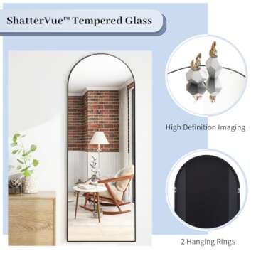 BEAUTYPEAK 64"x21" Arch Floor Mirror, Full Length Mirror Wall Mirrors Hanging or Leaning Arched-Top Full Body Mirror with Stand for Bedroom, Dressing Room, Black