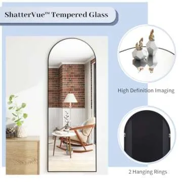 BEAUTYPEAK 64"x21" Arch Floor Mirror, Full Length Mirror Wall Mirrors Hanging or Leaning Arched-Top Full Body Mirror with Stand for Bedroom, Dressing Room, Black