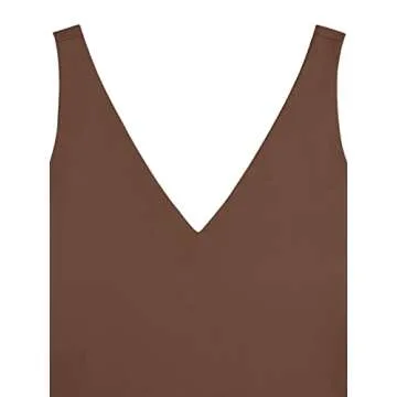 REORIA Women's Summer Sexy Plunge Deep V Neck Sleeveless Double Lined One Piece Tank Tops Thong Bodysuits Leotards for Going Out Coffee Small