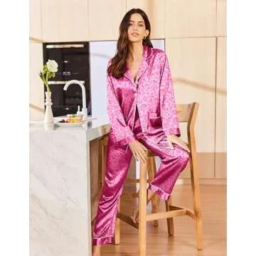 Ekouaer Silk Pajamas for Women Classic Button Down Satin Pajama Sets Long Sleeve Lounge Set