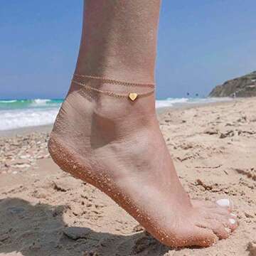 Turandoss Tiny Initial Ankle Bracelets for Women, 14K Gold Filled Dainty Summer Ankle Bracelet Beach...