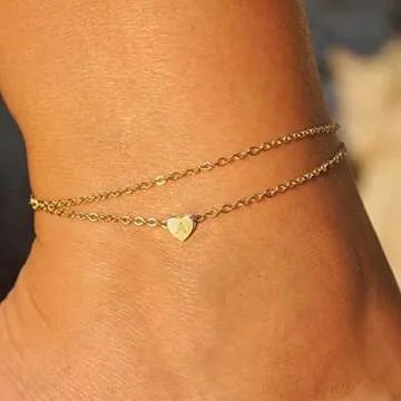 Turandoss Tiny Initial Ankle Bracelets for Women, 14K Gold Filled Dainty Summer Ankle Bracelet Beach Foot Chain Letter Anklet for Teen Girls Beach Jewelry Anklet with Initials S