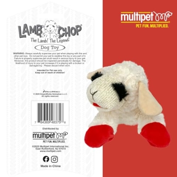 Multipet Mini Lamb Chop Officially Licensed, Plush, Squeak Pet Toy (White, 10')