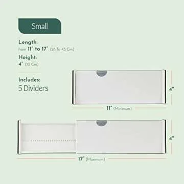 Adjustable Drawer Dividers [Set of 5] Adjustable Length 11" - 17" Drawer Organizers, Locks in Place, Easy-Assemble, Secured, Foam Ends, for Bedroom, Bathroom, Kitchen/Office Organization & Storage