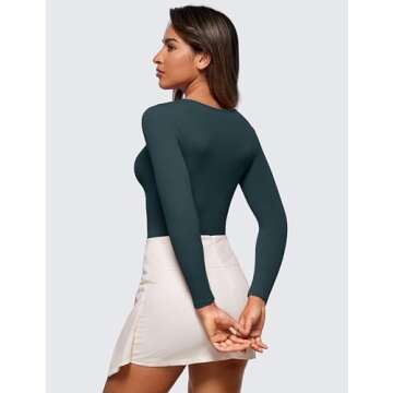 CRZ YOGA Butterluxe Long Sleeve Bodysuit for Women Crew Neck Tops Sexy Thong Breathable Stretchy Forest Dark Green Small