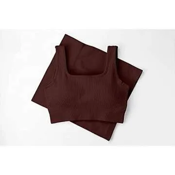 QINSEN High Waisted Booty Shorts for Women Ribbed Crop Tank Tops Seamless 2 Piece Outfits Coffee S