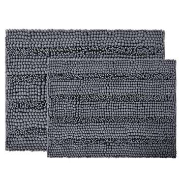 NICETOWN Grey Bathroom Rug Sets, Extra Thick Bath Rugs for Bathroom, Anti-Slip Soft Plush Chenille S...