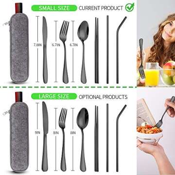 Black Travel flatware set with Case Stainless Steel silverware Tableware Set,Include Knife/Fork/Spoon/Straw (Portable black)