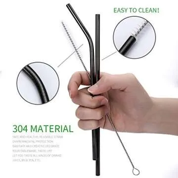 Black Travel flatware set with Case Stainless Steel silverware Tableware Set,Include Knife/Fork/Spoon/Straw (Portable black)