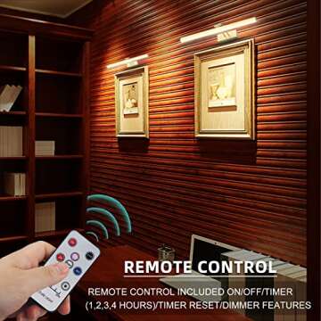 RAIFOOLLY Picture Light, Rechargeable Art Lights for Paintings,Remote Control Display Accent Light with Timer and Dimmable for Mirror,Frame,Portrait,Dart Board-Gold