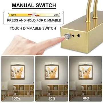 RAIFOOLLY Picture Light, Rechargeable Art Lights for Paintings,Remote Control Display Accent Light with Timer and Dimmable for Mirror,Frame,Portrait,Dart Board-Gold