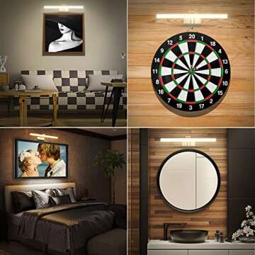 RAIFOOLLY Picture Light, Rechargeable Art Lights for Paintings,Remote Control Display Accent Light with Timer and Dimmable for Mirror,Frame,Portrait,Dart Board-Gold