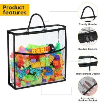 Remittur 10 PCS Clear Zippered Toy Storage Bags with handle, Kids Toy Storage Organizer with Mesh Pocket for Instructions, Playroom Toy Organizer Plastic Storage Bags for Blocks Set Puzzles,Small Toys