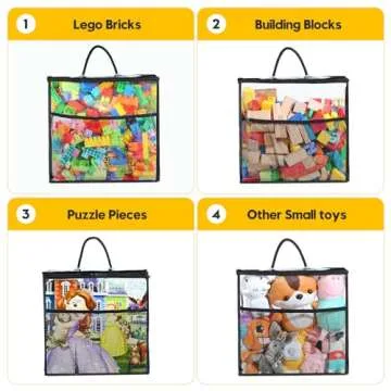 Remittur 10 PCS Clear Zippered Toy Storage Bags with handle, Kids Toy Storage Organizer with Mesh Pocket for Instructions, Playroom Toy Organizer Plastic Storage Bags for Blocks Set Puzzles,Small Toys
