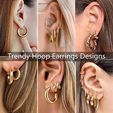 Adoyi Gold Hoop Earrings Set - Elegant 14K Plated Hoops