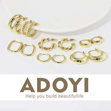 Adoyi Gold Hoop Earrings Set - Elegant 14K Plated Hoops