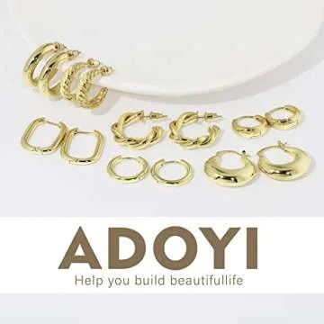 Adoyi Gold Hoop Earrings Set - Elegant 14K Plated Hoops