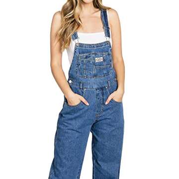Lana Roux 90s Retro Dungaree Utility Denim Twill Jumpsuit Overalls (Medium Denim, Medium)