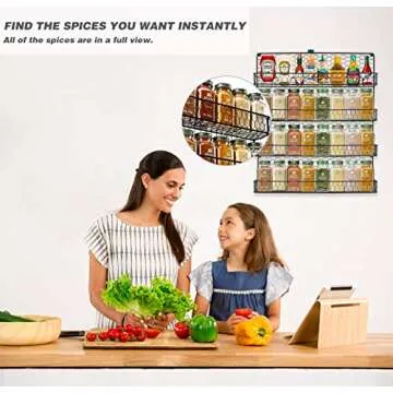 Urban Deco Tiered Spice Rack Organizer For Cabinet Wall Mounted Spice Rack Shelf Stylish Door Mount Spice Rack - Black Hanging Spice Rack For Wall - 4 Tiered Seasoning Rack