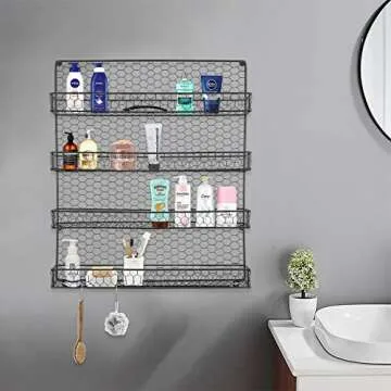 Urban Deco Tiered Spice Rack Organizer For Cabinet Wall Mounted Spice Rack Shelf Stylish Door Mount Spice Rack - Black Hanging Spice Rack For Wall - 4 Tiered Seasoning Rack