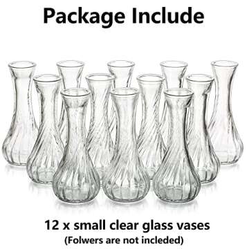 Glass Bud Vase Set of 12 - Hewory Small Vases for Flowers, Clear Bud Vases in Bulk, Cute Glass Vases for Centerpieces, Mini Floral Vase for Wedding, Events, Home Decor, Table Centerpiece