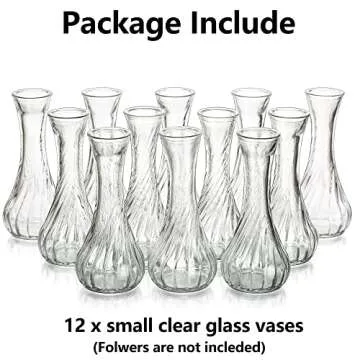 Glass Bud Vase Set of 12 - Hewory Small Vases for Flowers, Clear Bud Vases in Bulk, Cute Glass Vases for Centerpieces, Mini Floral Vase for Wedding, Events, Home Decor, Table Centerpiece