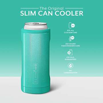 BrüMate Hopsulator Slim Can Cooler Insulated for 12oz Slim Cans | Skinny Can Insulated Stainless Steel Drink Holder for Hard Seltzer, Beer, Soda, and Energy Drinks (Glitter Peacock)
