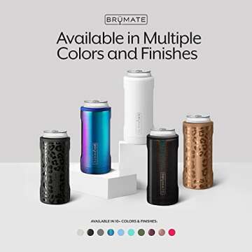 BrüMate Hopsulator Slim Can Cooler Insulated for 12oz Slim Cans | Skinny Can Insulated Stainless Steel Drink Holder for Hard Seltzer, Beer, Soda, and Energy Drinks (Glitter Peacock)