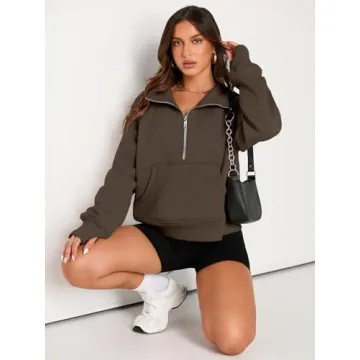 AUTOMET Womens Sweatshirts Half Zip Cropped Pullover Fleece Quarter Zipper Hoodies 2025 Fall Fashion Outfits Clothes Coffee Small