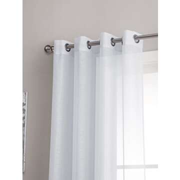 LinenZone Sheer Curtains. Faux Linen White Sheer Curtains. 2 Sheer Curtain Panels in Package. Elegan...