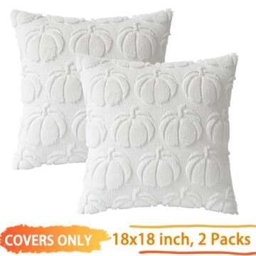 COSIBONO Pumpkin Fall Decorative Throw Pillow Covers 18"x18", Set of 2 Cream White Soft Faux Fur Pillow Covers for Autumn Harvest, Fluffy Plush Accent Pillow Cases for Farmhouse Couch Cushion Covers