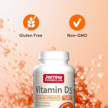 Jarrow Formulas Vitamin D3 125 mcg (5000 IU) - 100 Servings (Softgels) - Bone Health, Immune Support & Calcium Metabolism Support - Vitamin D Supplement - D3 Vitamins - 5000 IU Vitamin D - Gluten Free